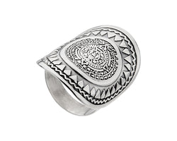 Najo Sterling Silver Oxidised Aztec Ring Large