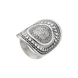 Najo Sterling Silver Oxidised Aztec Ring Large