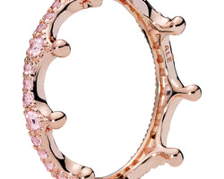 PANDORA Rose Pink Enchanted Crown Ring w Pink Crystals
