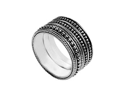 Najo Sterling Silver Oxidised Patterned Ring