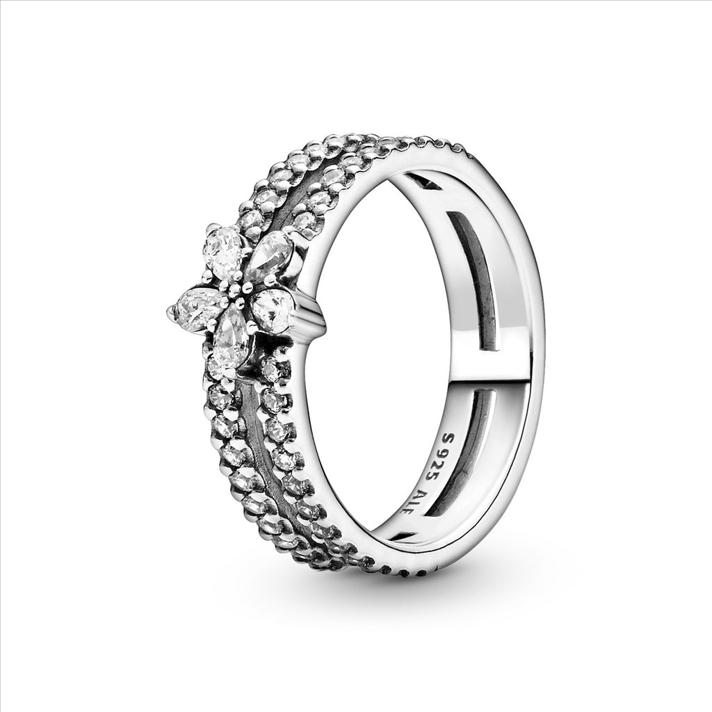 Sparkling Snowflake Silver Double Ring