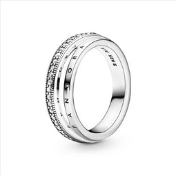 Pandora Logo Silver Ring With Cz