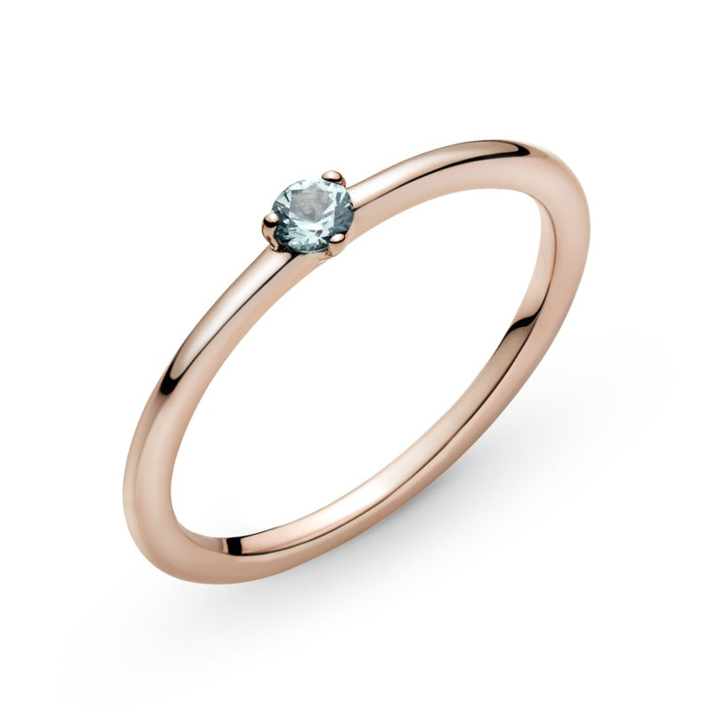 Pandora Rose Solitaire Ring With Aqua Blue Crystal