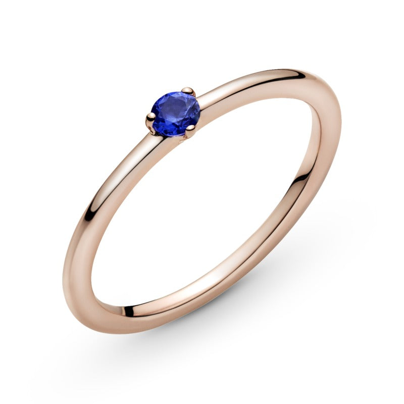 Pandora Rose Solitaire Ring With Stellar Blue Crystal