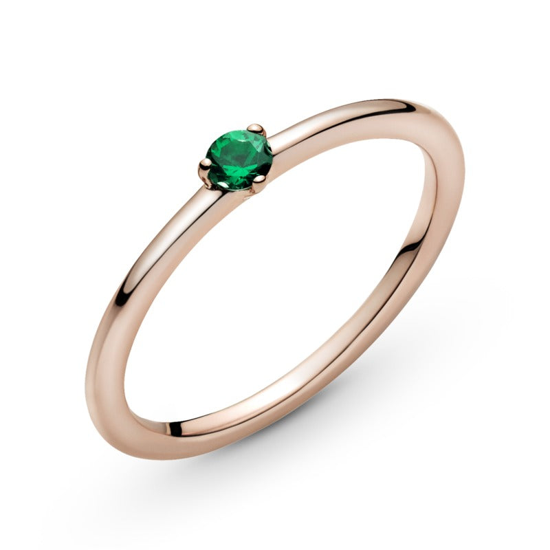 Pandora Rose Solitaire Ring With Lake Green Crystal