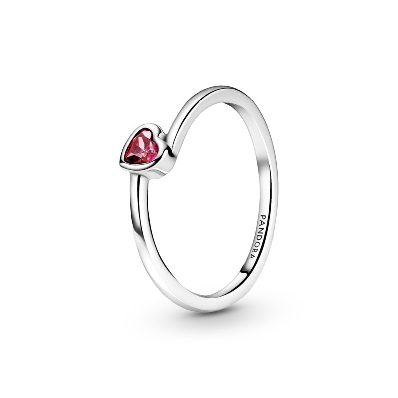 Heart Ring With Red Cubic Zirconia