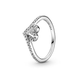 Heart And Wishbone Ring With Clear Cubic Zirconia
