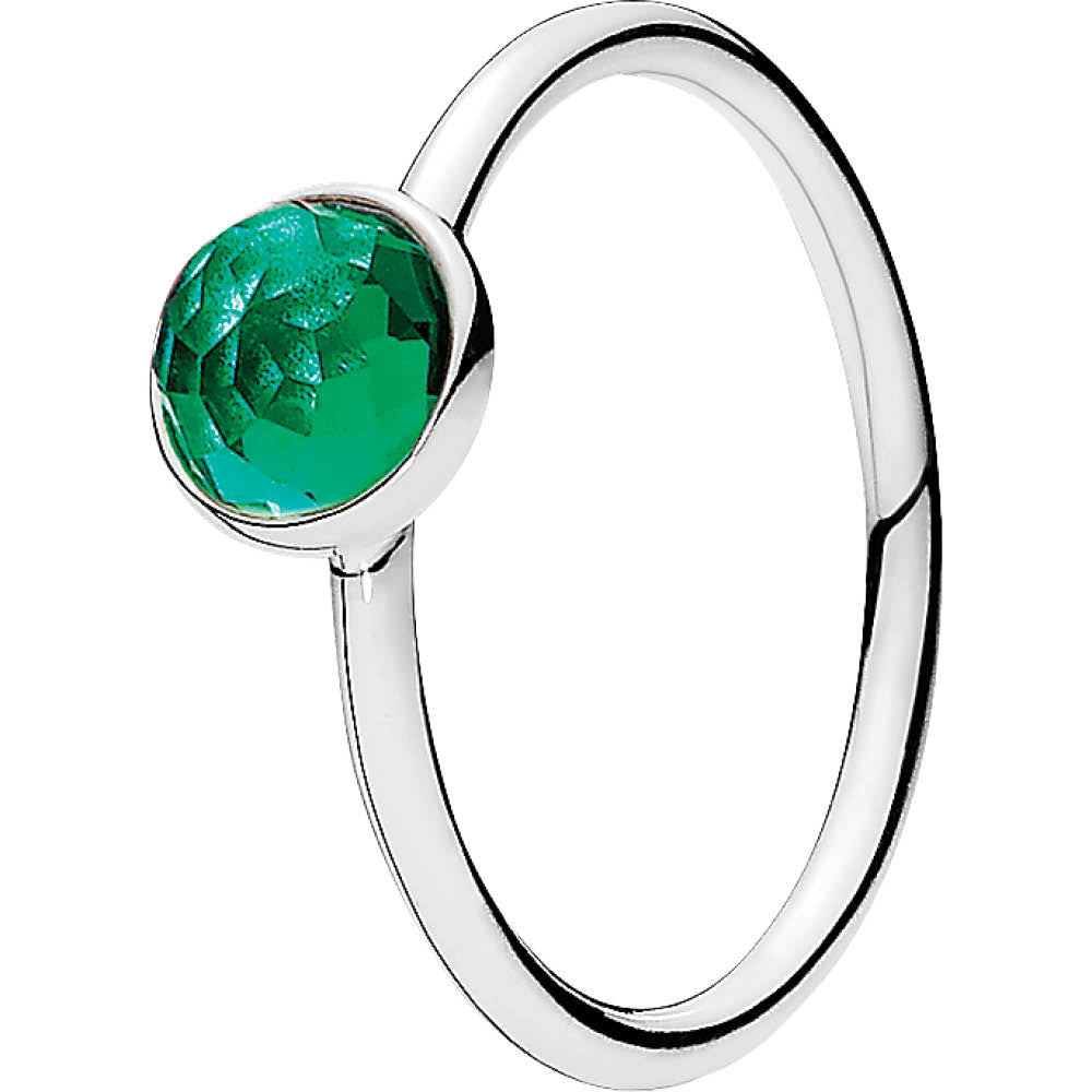 May Droplet Silver Feature Ring W Green Crystal