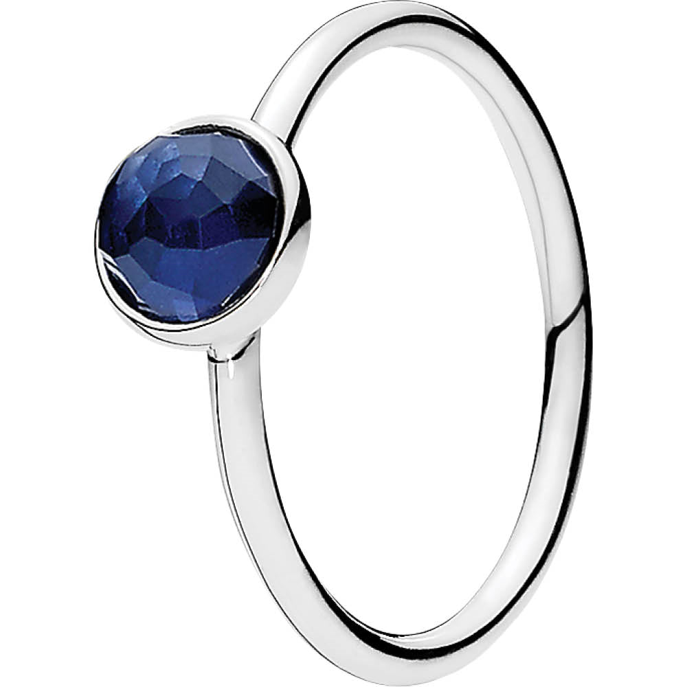 September Droplet Silver Feature Ring W Synthetic Sapphire