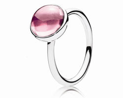 Pink Poetic Medium Droplet Silver Feature Ring W Pink Cz