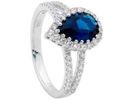 Ellani London Blue Pear Shape Cz Ring With Halo