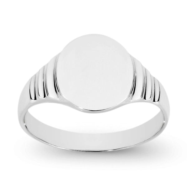 Mens Silver Ribbed Oval Signet Ring