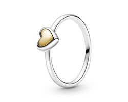 Pandora Domed Golden Heart Silver Ring - Size 50