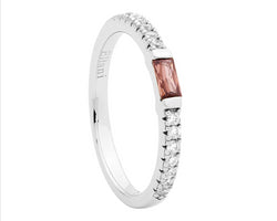 Ss Wh Cz Band W/ Rhodolite Baguette Cz Ring