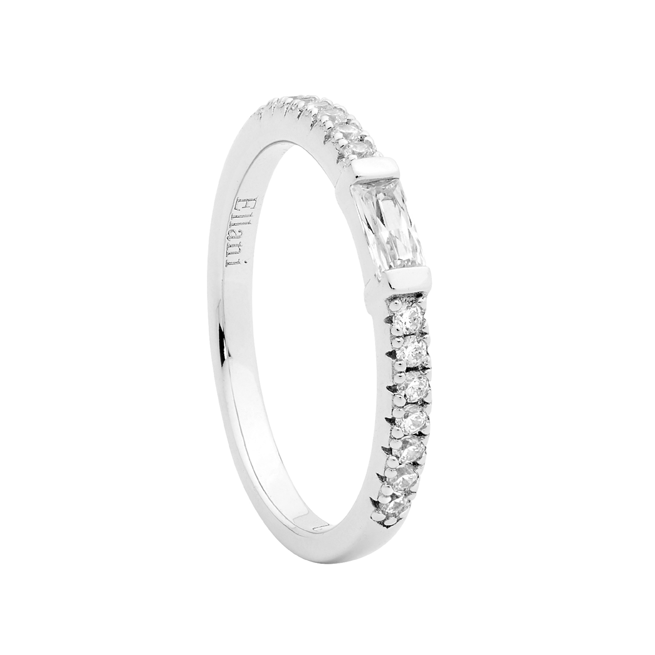 Ss Wh Cz Band W/ Wh Baguette Cz Ring