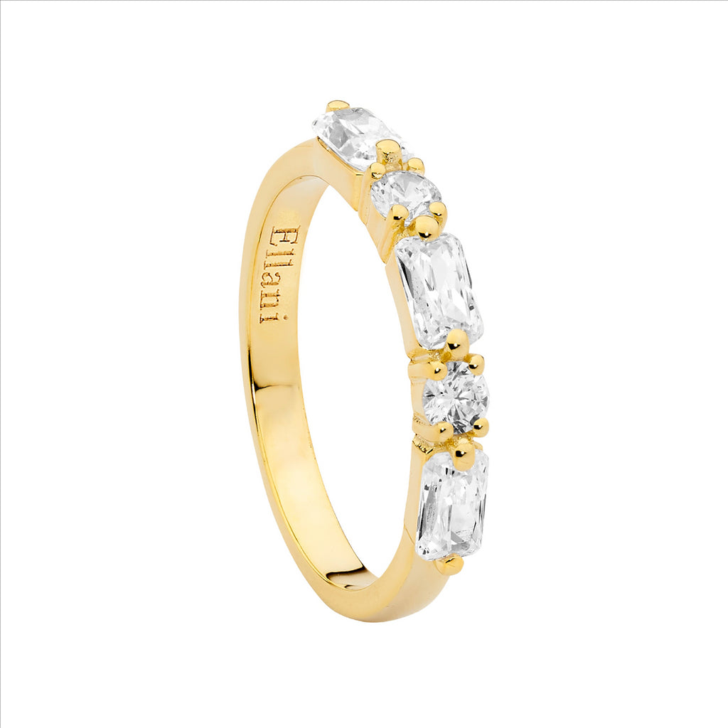 Ss Wh Cz Round & Baguette Ring W/Gold Plating