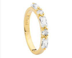 Ss Wh Cz Round & Baguette Ring W/Gold Plating