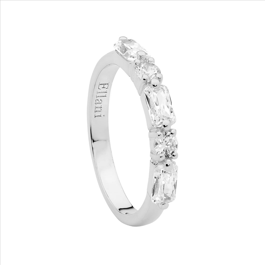 Silver Cubic Zirconia Round & Baguette Ring