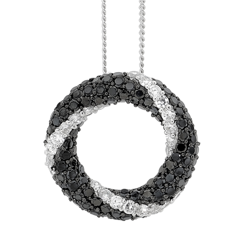 SS BK & WH CZ Wrapped 2cm Circle Pendant