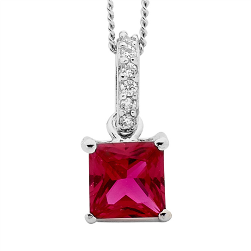 Sterling Silver Red And White CZ Pendant