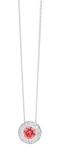 Silver Round Fancy Pink CZ Sol. w/ WH CZ Claw Surround Pendant