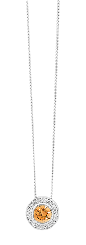 SS Round Fancy Yellow CZ Sol. w/ WH CZ Claw Surround Pendant