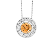 SS Round Fancy Yellow CZ Sol. w/ WH CZ Claw Surround Pendant