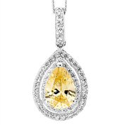 SS Citrine CZ Pear w/ WH CZ Dbl Halo Surround Pendant
