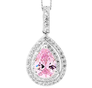 SS Light Pink CZ Pear w/ WH CZ Dbl Halo Surround Pendant