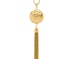 Yellow Gold Plated Disk And Tassel Pendant