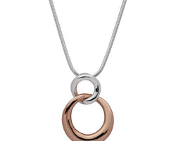 Silver & Rose Gold Plated Double Circle Drop Necklace