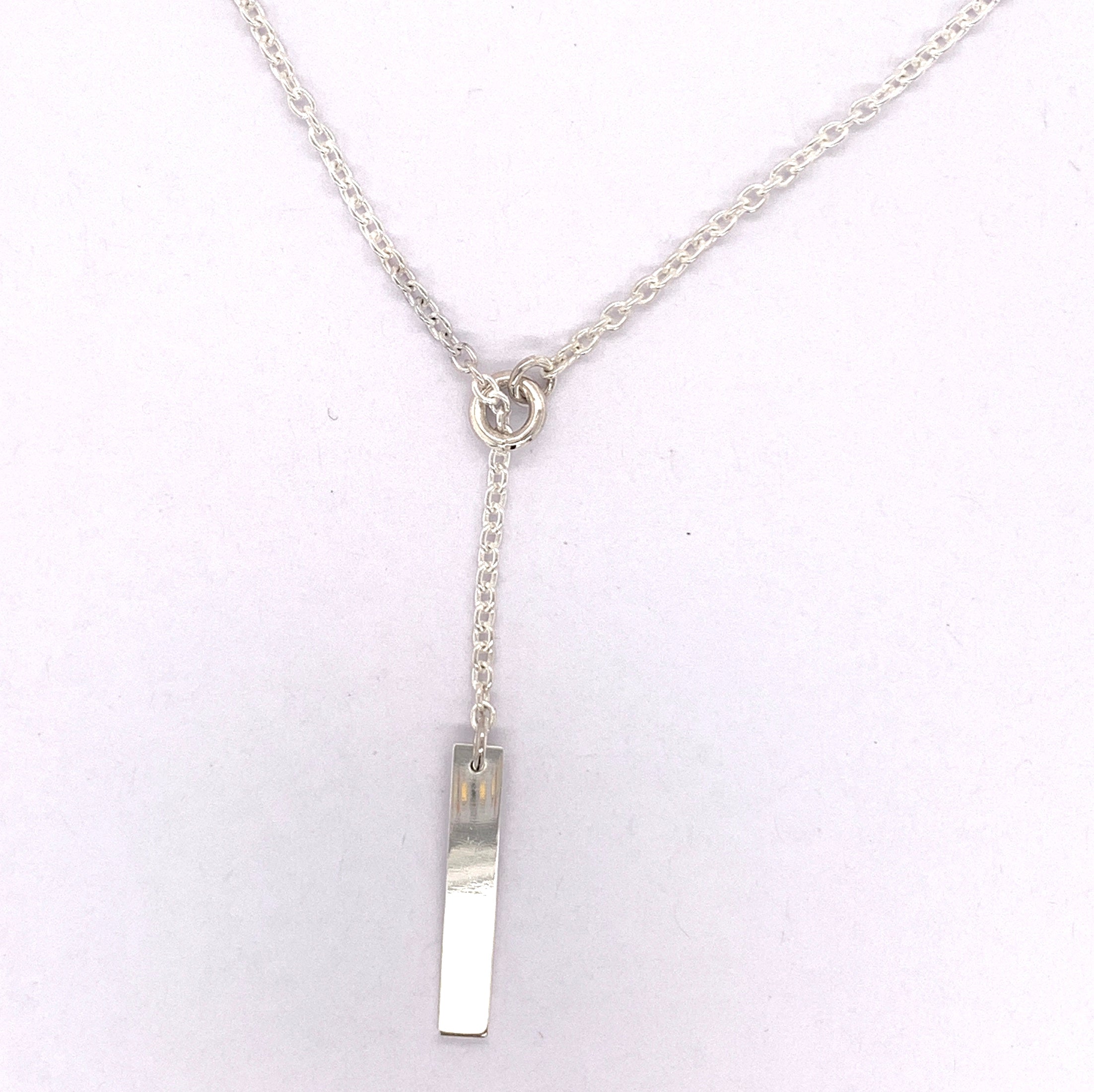 Tre Sterling Silver Drop Bar Pendant on Chain 45-50cm