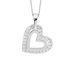 Ellani Silver Double Heart Pendant With Cz