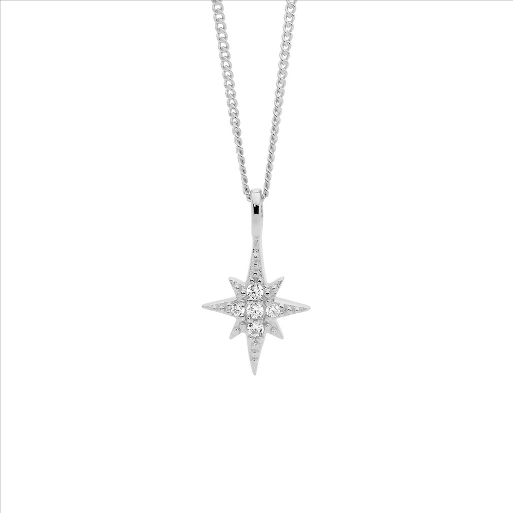 Ellani Silver Star Pendant With Cz