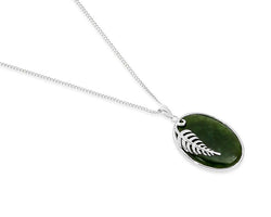 Memento Greenstone And Silver Fern Pendant With Chain