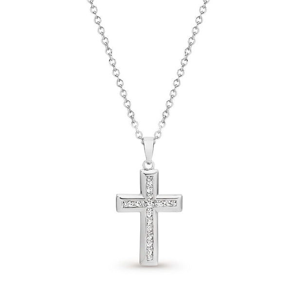 Silver Cz Cross Pendant With Silver Cable Chain