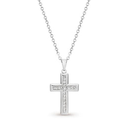 Silver Cz Cross Pendant With Silver Cable Chain