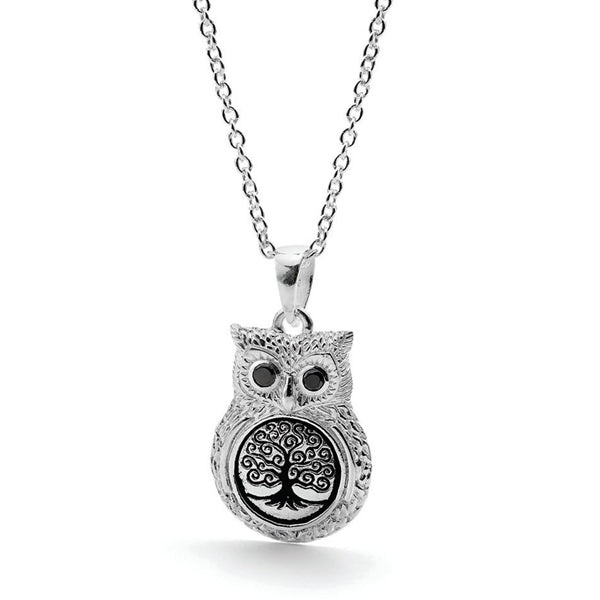 Silver Tree Of Life Owl Pendant With Marcasite Eyes