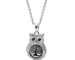Silver Tree Of Life Owl Pendant With Marcasite Eyes