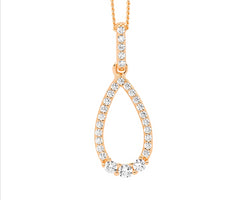 Ss Wh Cz Open Tear Drop Pendant,3X Cz Feature W/Rose Gold Plating