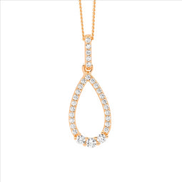 Ss Wh Cz Open Tear Drop Pendant,3X Cz Feature W/Rose Gold Plating