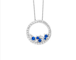 Ss Wh Cz 14Mm Open Circle Pendant W/ Scattered Blue & Wh Cz