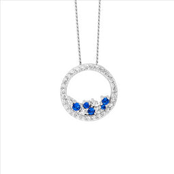 Ss Wh Cz 14Mm Open Circle Pendant W/ Scattered Blue & Wh Cz