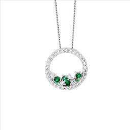 Ss Wh Cz 14Mm Open Circle Pendant W/ Scattered Green & Wh Cz