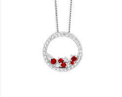 Ss Wh Cz 14Mm Open Circle Pendant W/ Scattered Red & Wh Cz