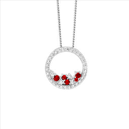 Ss Wh Cz 14Mm Open Circle Pendant W/ Scattered Red & Wh Cz