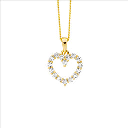 Ss Wh Cz 11Mm Open Heart Pendant W/Gold Plating