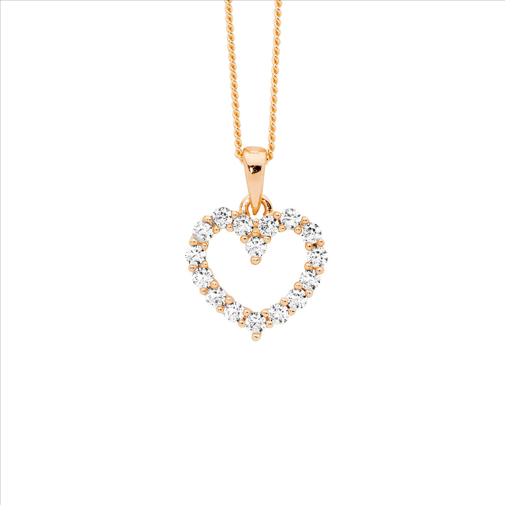 Ss Wh Cz 11Mm Open Heart Pendant W/Rose Gold Plating