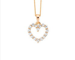 Ss Wh Cz 11Mm Open Heart Pendant W/Rose Gold Plating