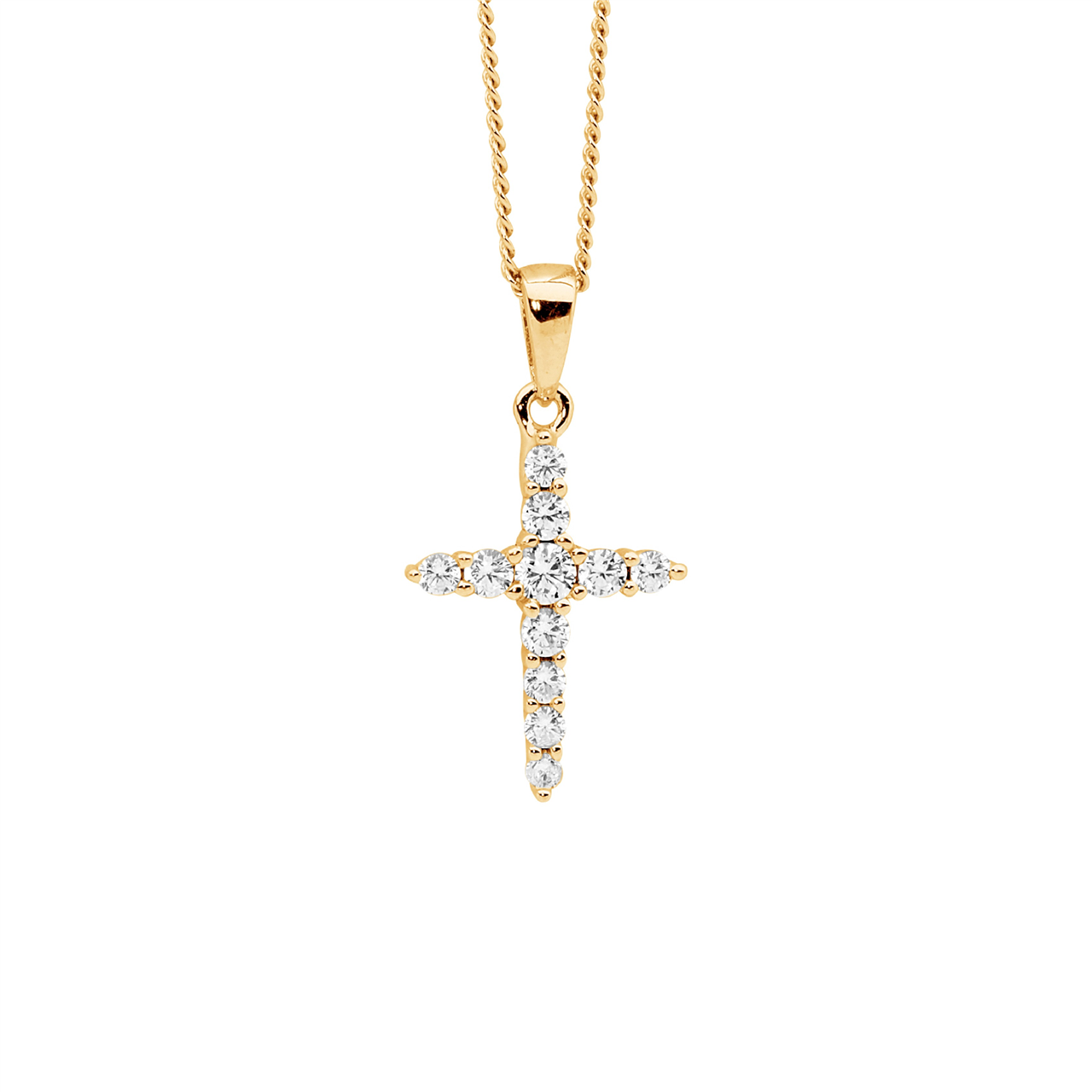 Ss Wh Cz 15Mm Cross Pendant W/Gold Plating